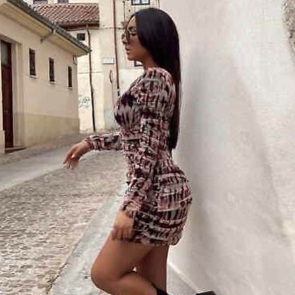 ZARA ruched printed mini dress Large - Picture 3 of 16